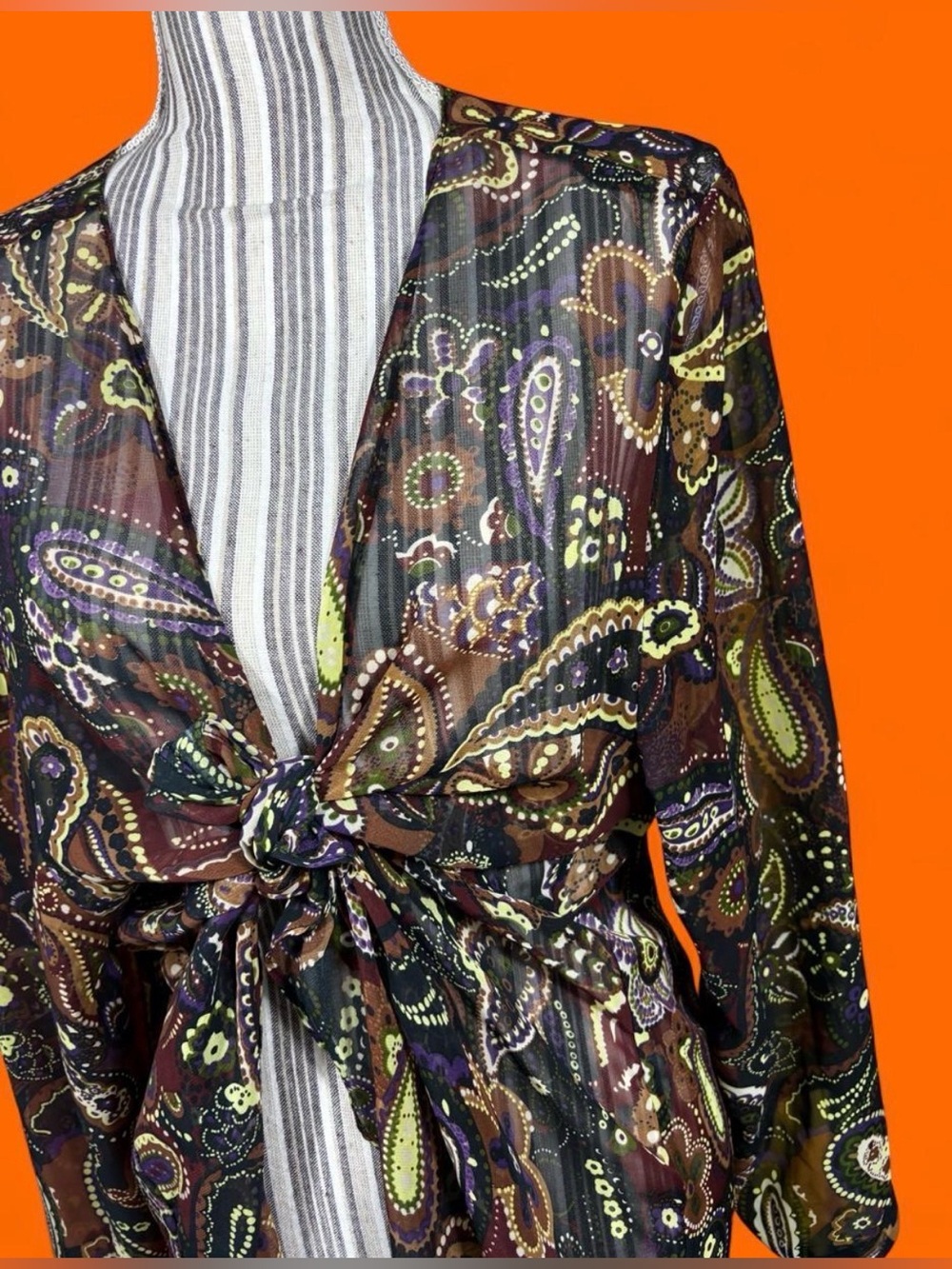 Paisley colorful vintage sexy sheer bolero with tie front